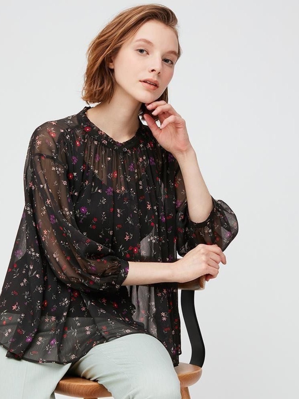 Tuckernuck Black Floral Pintuck Sheer Blouse XS